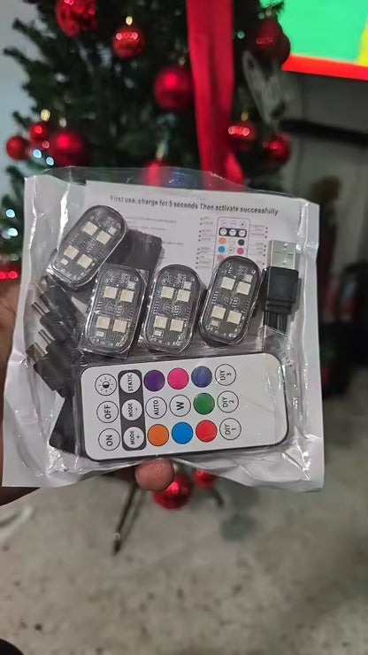 RGB Światła LED do Auta z Pilotem — 8 Kolorów, Stroboskop, Wodoodporne